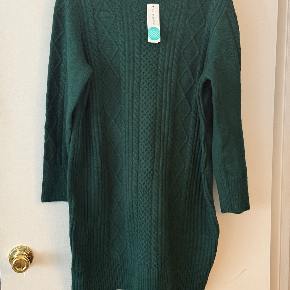 Love Ellie Green Cable Knit Sweater Dress